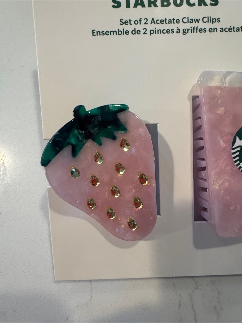 Viral Starbucks Pink Strawberry & Pink Iced Cup Claw Clips with Green Accents - Picture 3 of 4